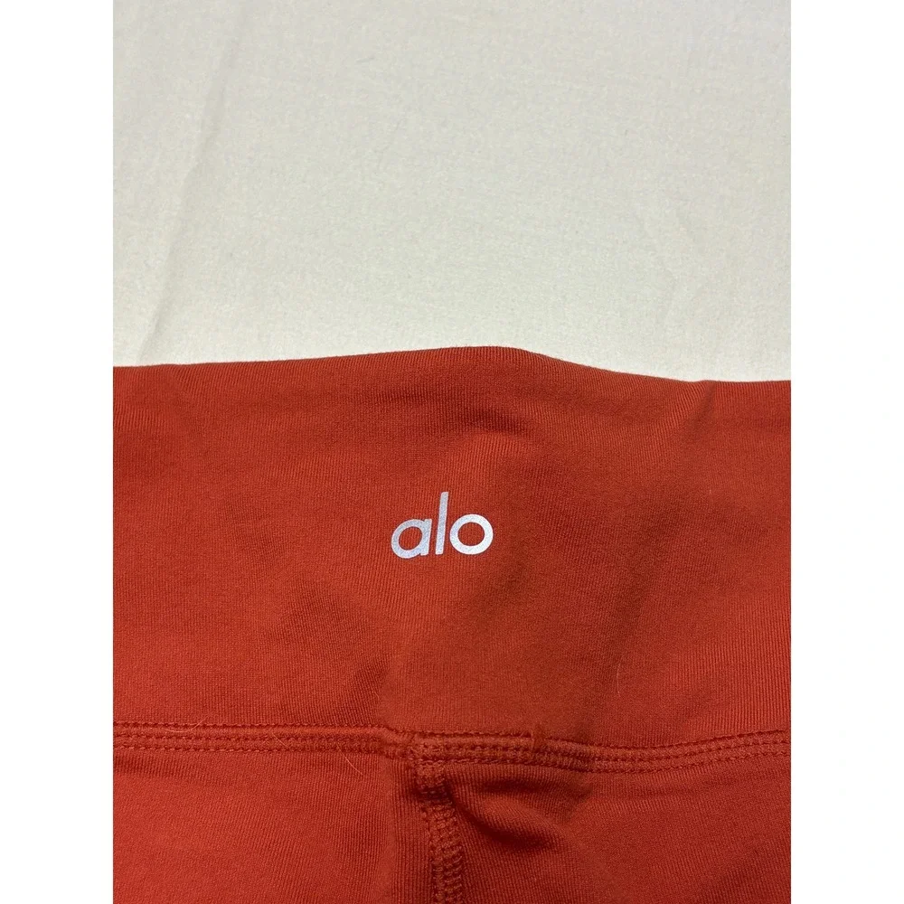 Alo Yoga Moto Leggings Rust Red Terracotta Ribbed Mesh Activewear Womens M 28X29